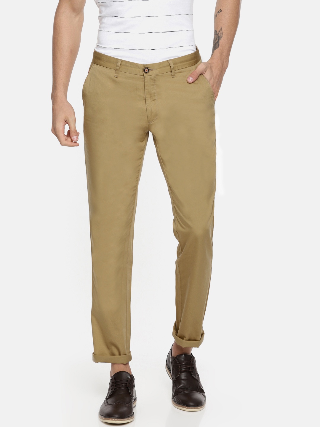 

Wills Lifestyle Men Khaki Slim Fit Solid Chino Trousers