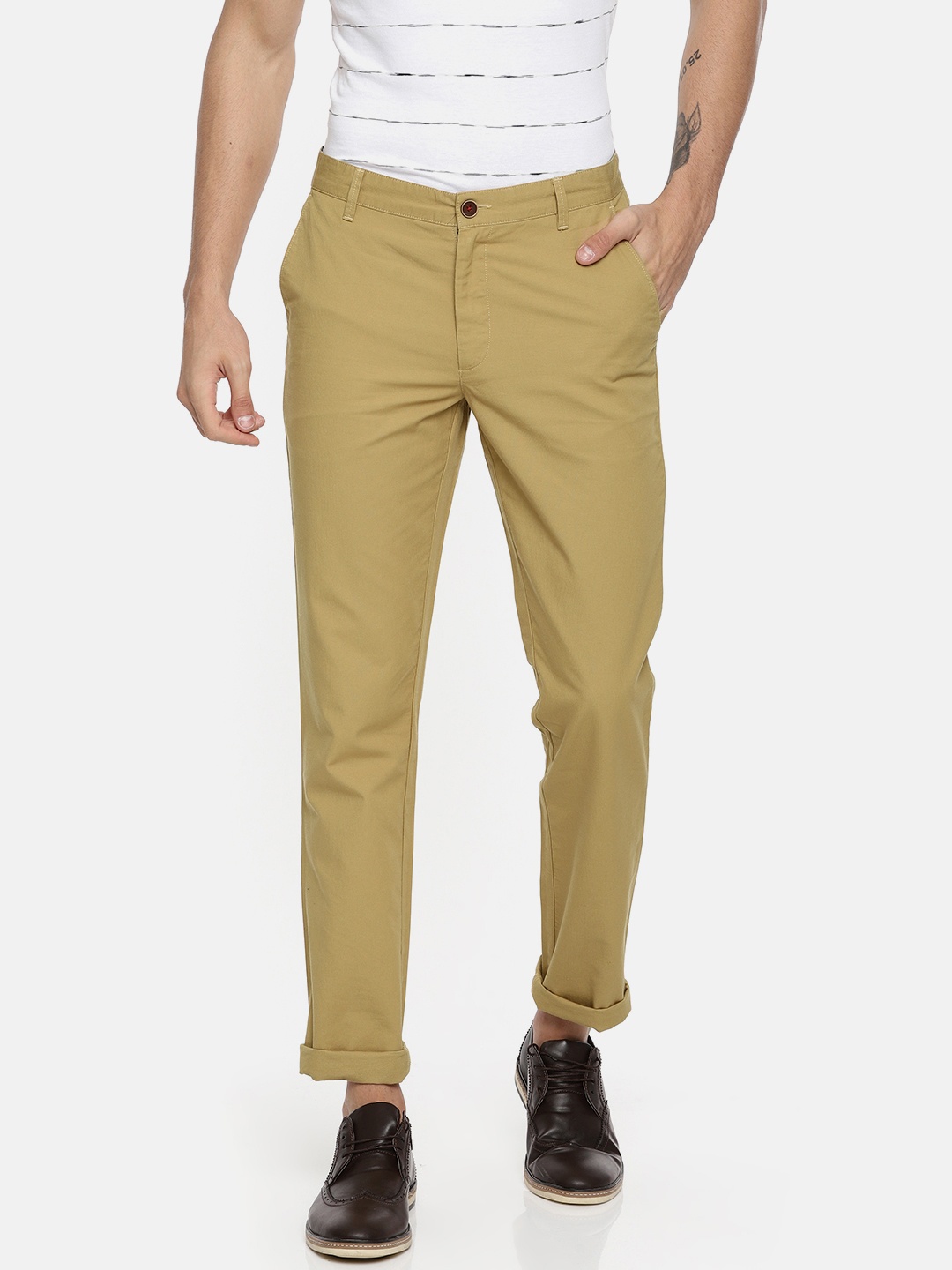 

Wills Lifestyle Men Khaki Slim Fit Solid Regular Trousers