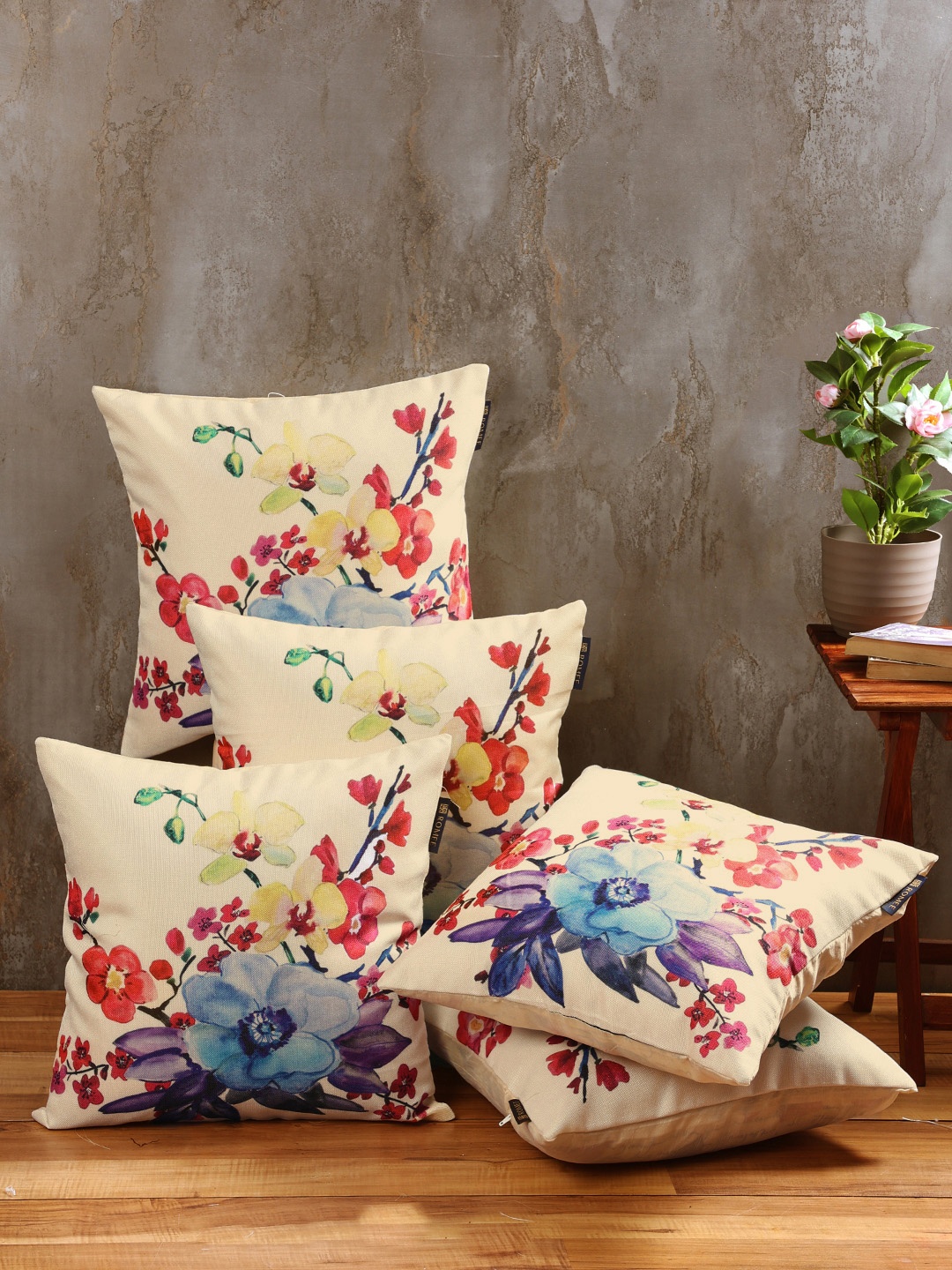 

ROMEE Multicoloured Set of 5 Floral Square Cushion Covers, Multi