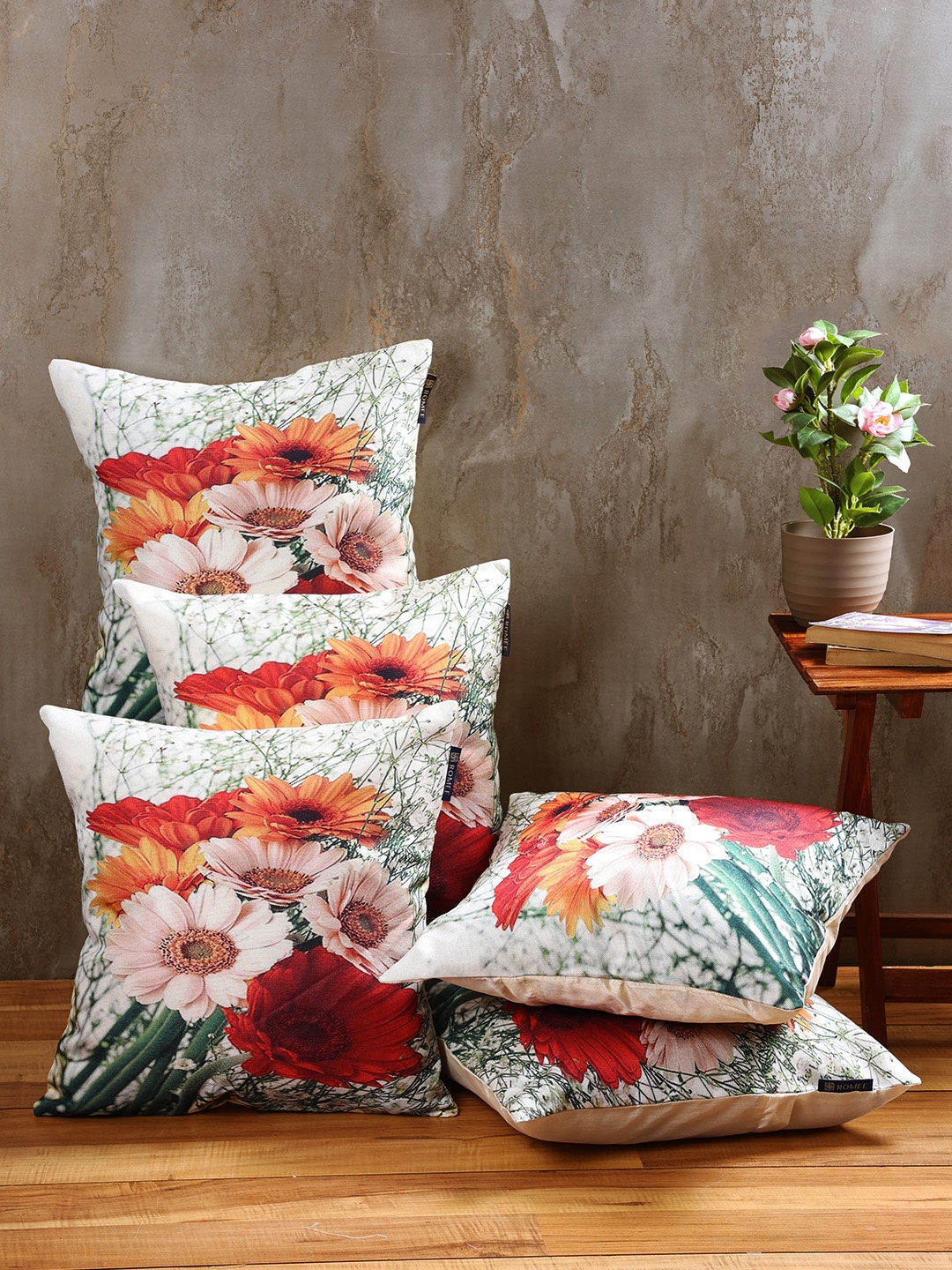 

ROMEE Multicoloured Set of 5 Floral Square Cushion Covers, Multi