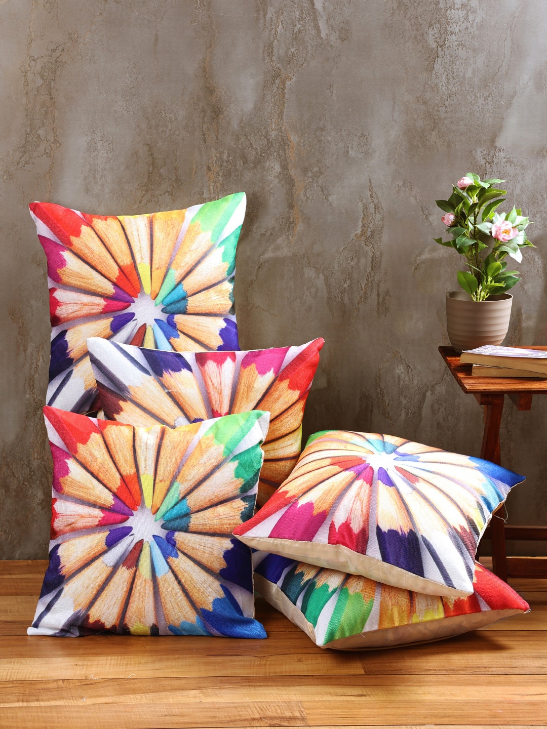 

ROMEE Multicoloured Set of 5 Geometric Square Cushion Covers, Multi