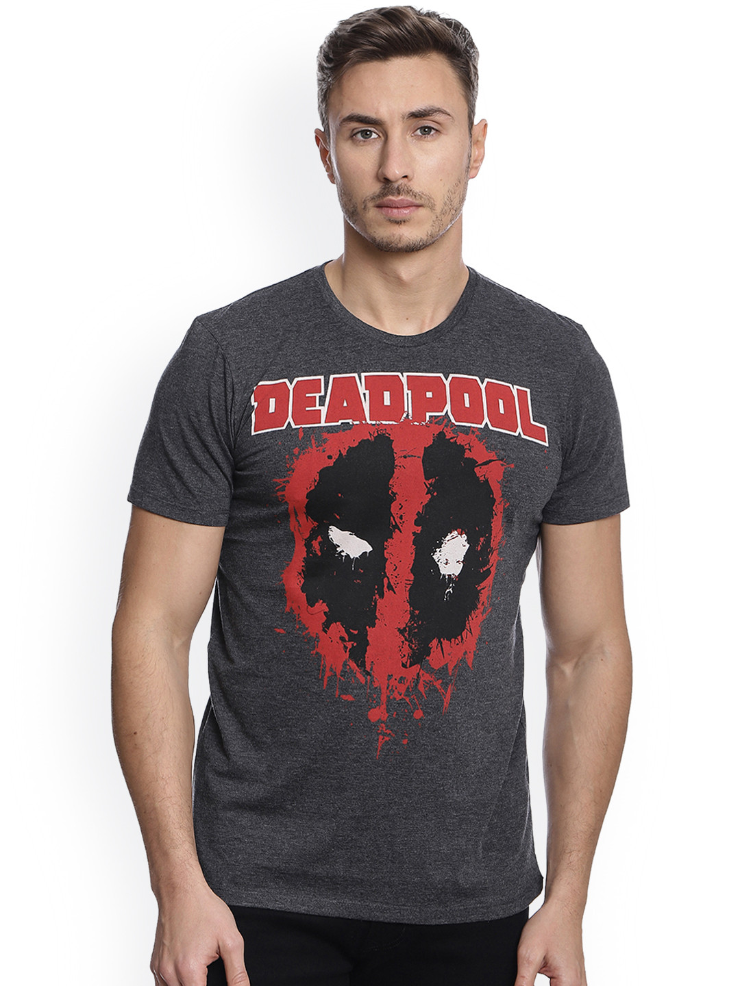 

Free Authority Men Grey Melange Deadpool Printed Round Neck T-shirt