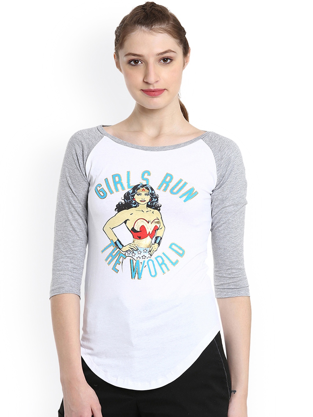 

Free Authority Wonder Woman Featured White Tshirt for Women, Grey melange
