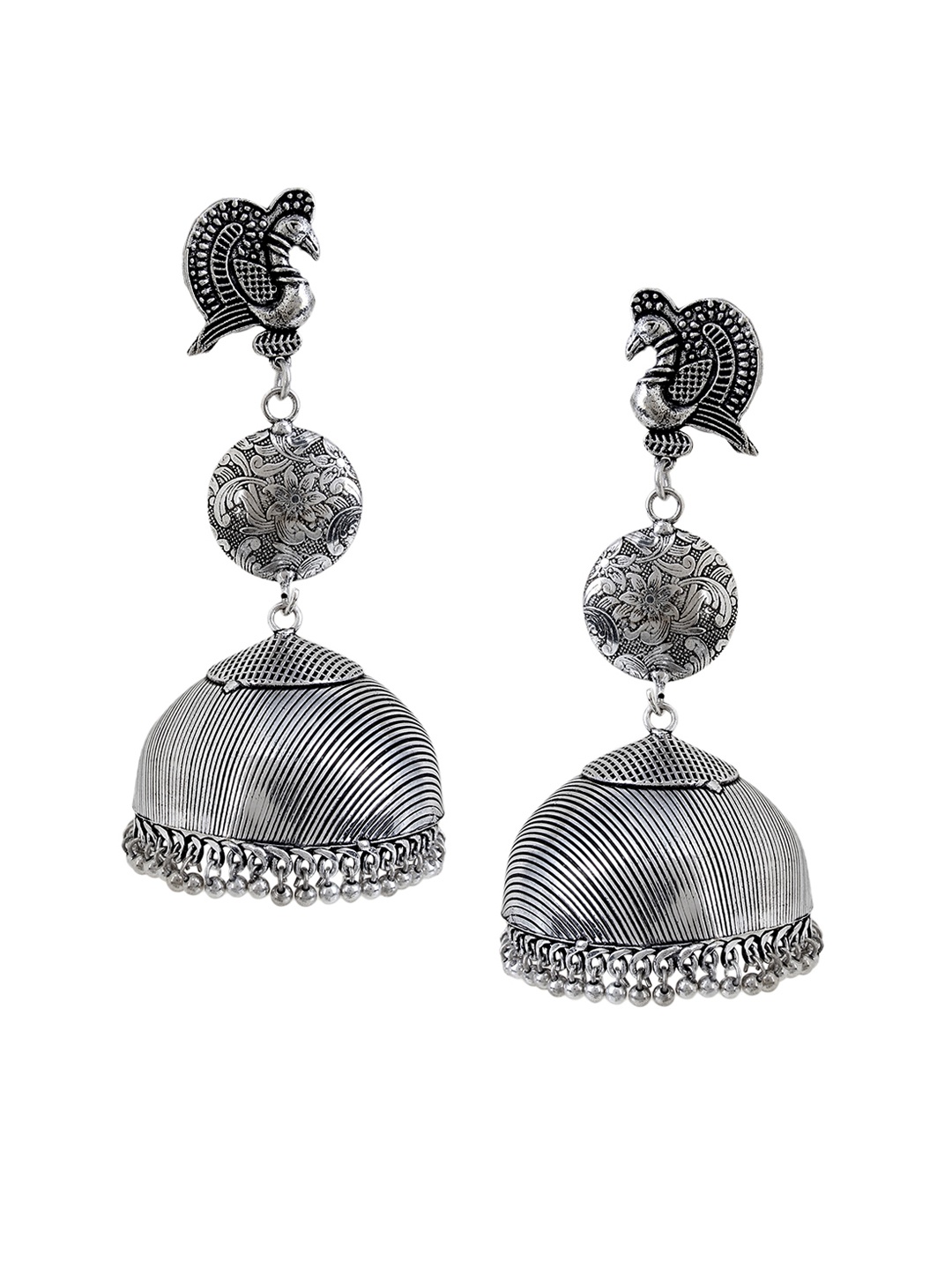 

Mali Fionna Silver-Toned Dome Shaped Drop Earrings