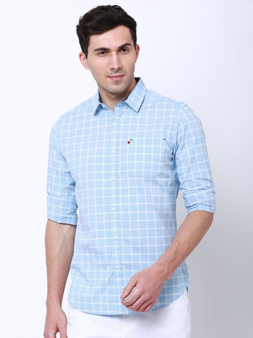 

Black coffee Men Blue & White Slim Fit Checked Casual Shirt