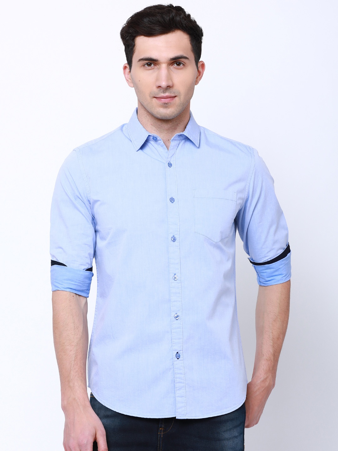 

Black coffee Men Blue Slim Fit Solid Casual Shirt