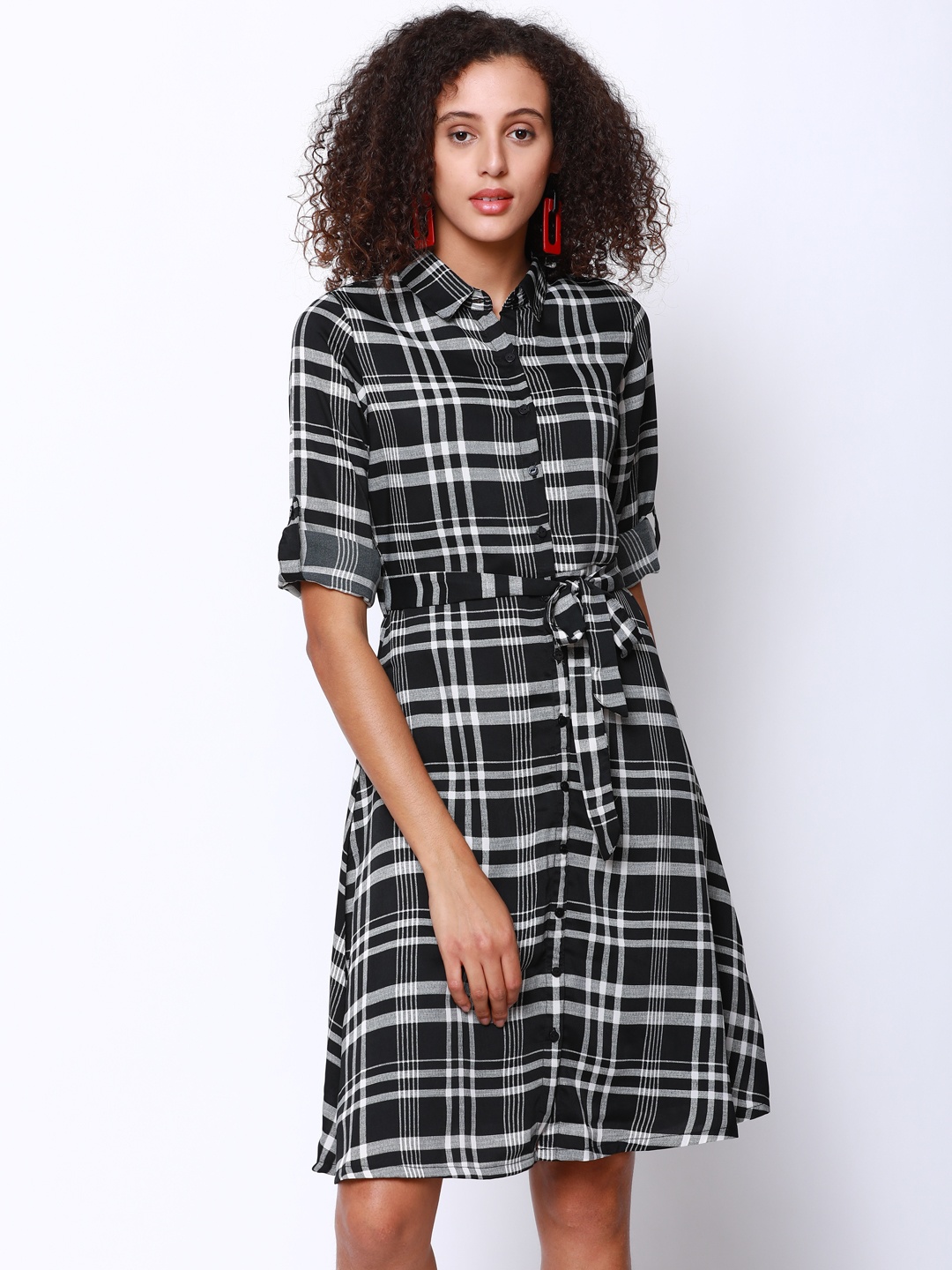 

Tokyo Talkies Women Black Checked Shirt Dress