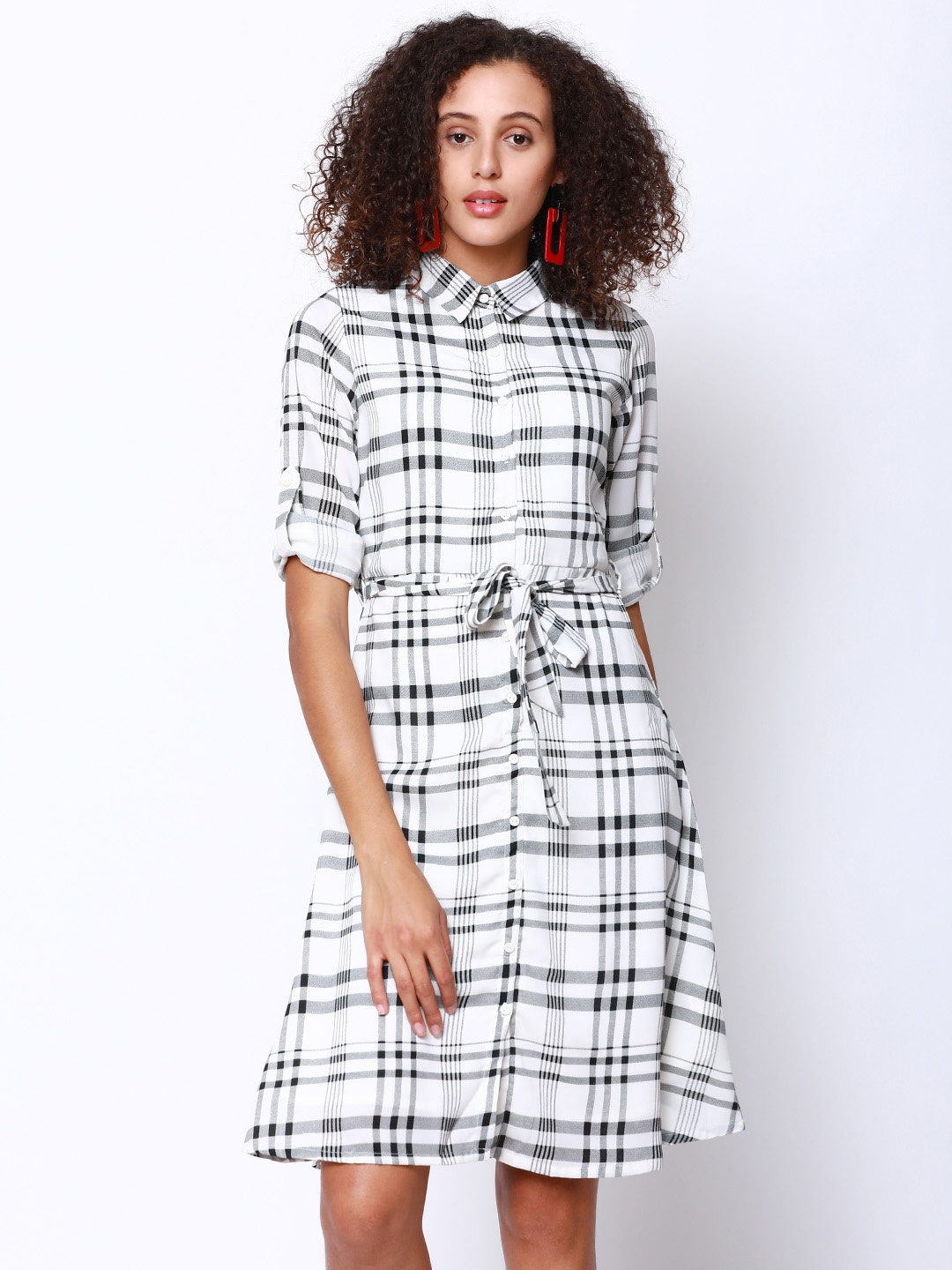 

Tokyo Talkies Women White Checked Shirt Dress