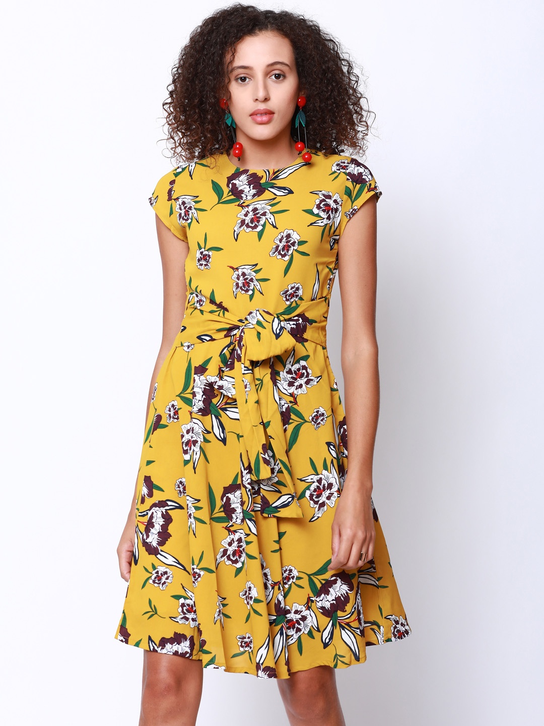 

Tokyo Talkies Women Mustard Printed Fit and Flare Dress