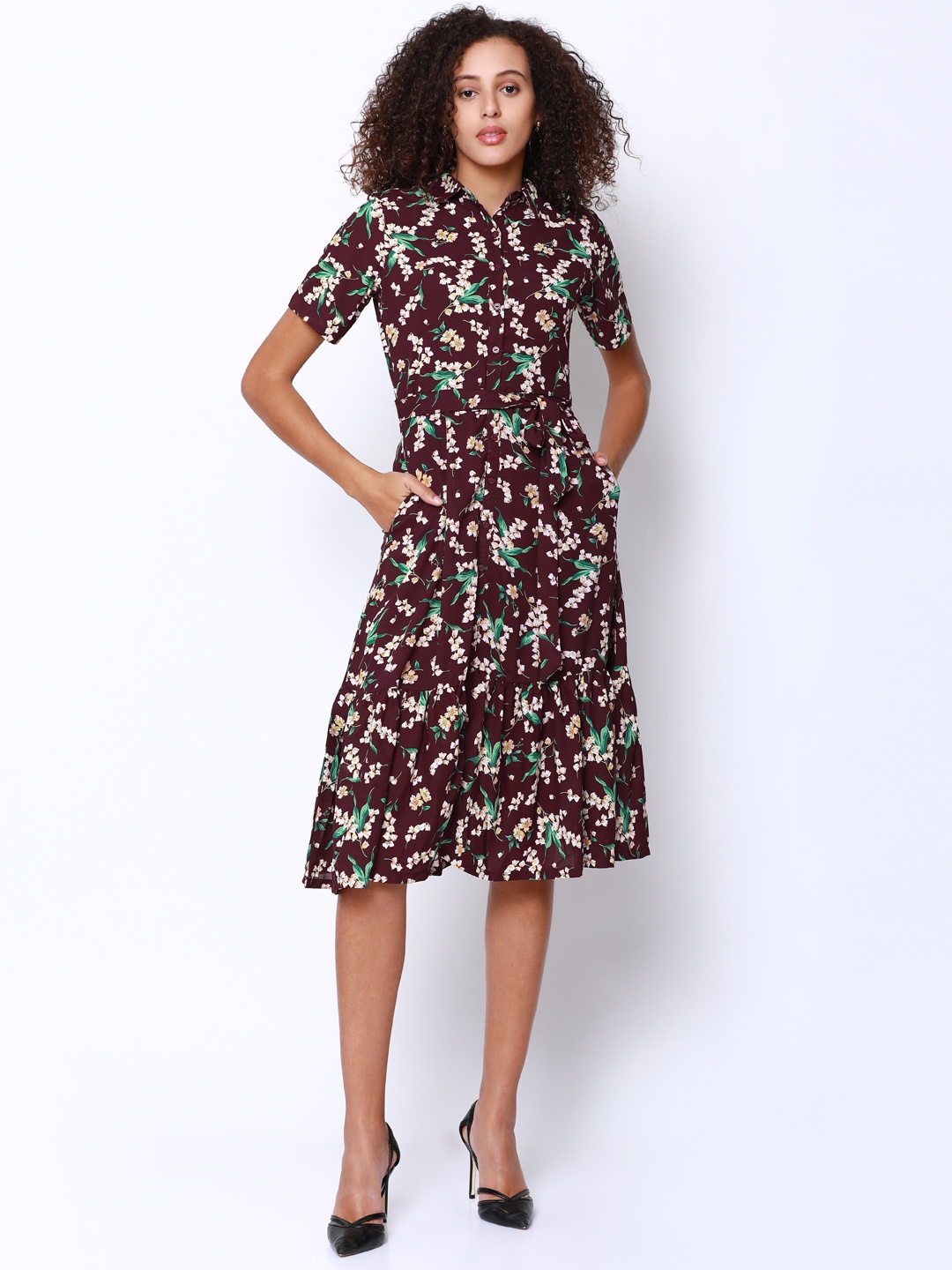 

Tokyo Talkies Women Maroon Printed Shirt Dress