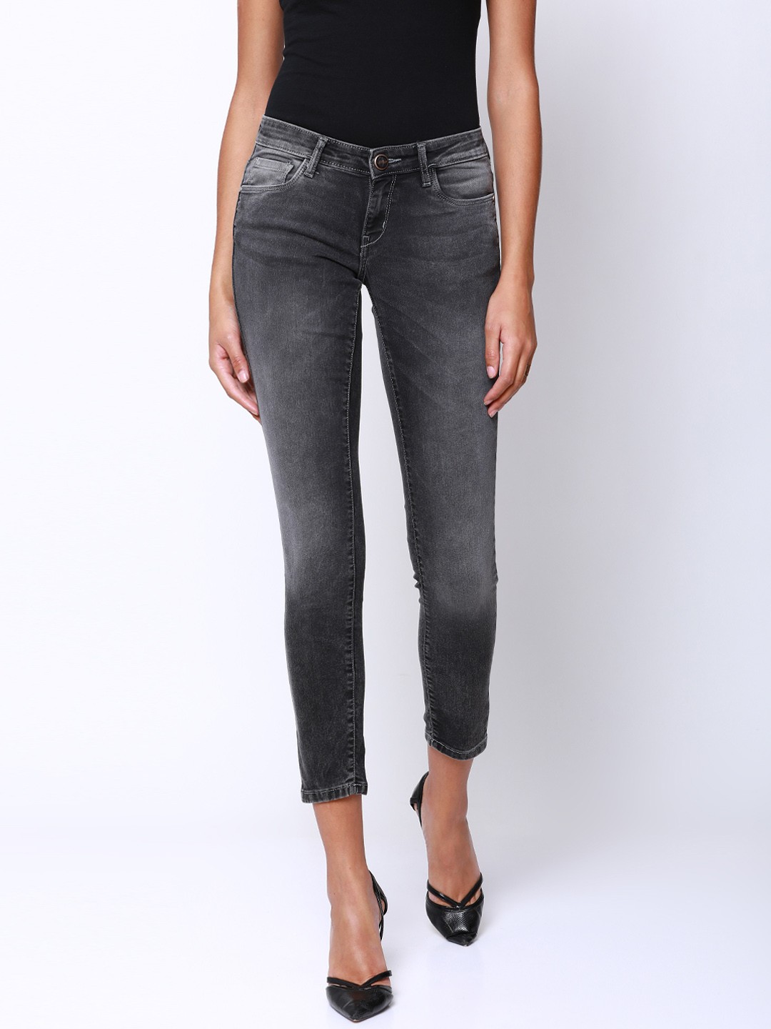 

Tokyo Talkies Women Grey Super Skinny Fit Mid-Rise Clean Look Stretchable Jeans