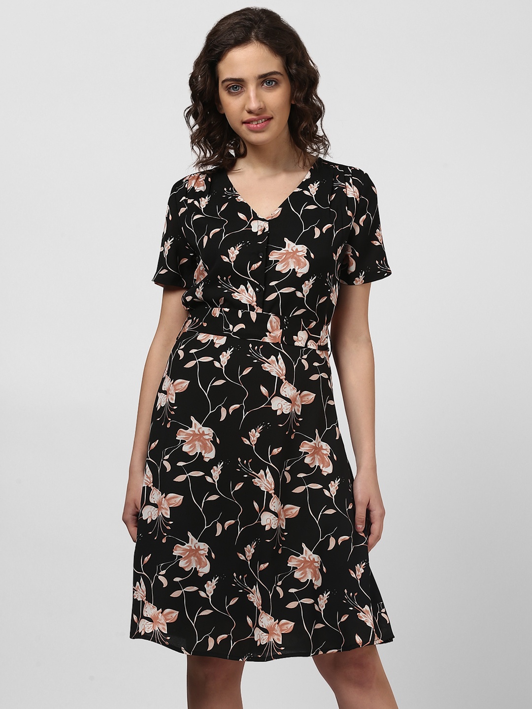 

Harpa Women Black Printed Fit and Flare Dress