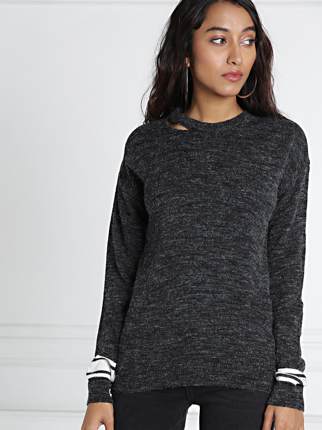

all about you Women Charcoal Grey Solid Pullover