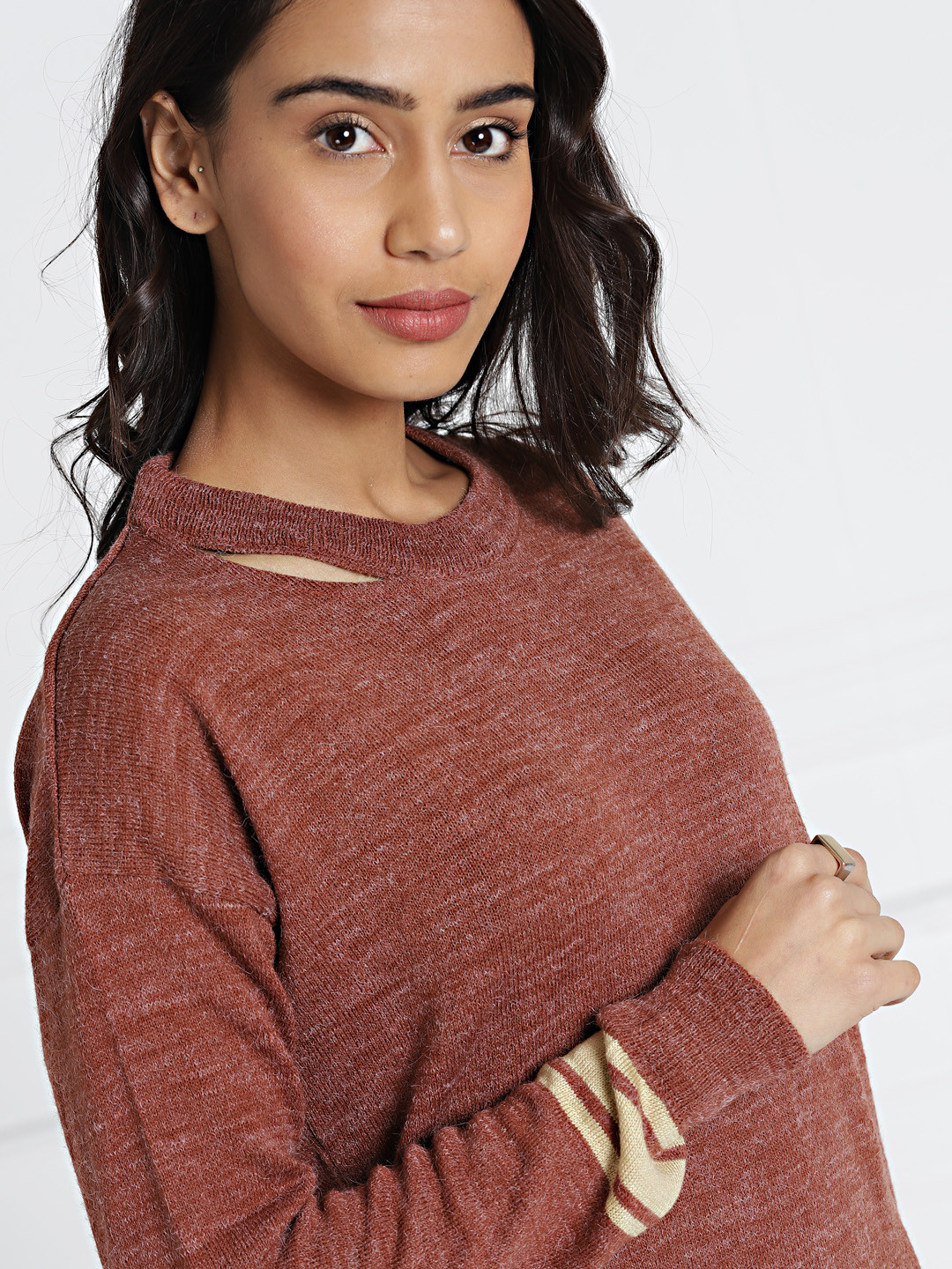 

all about you Women Rust Beige Solid Pullover