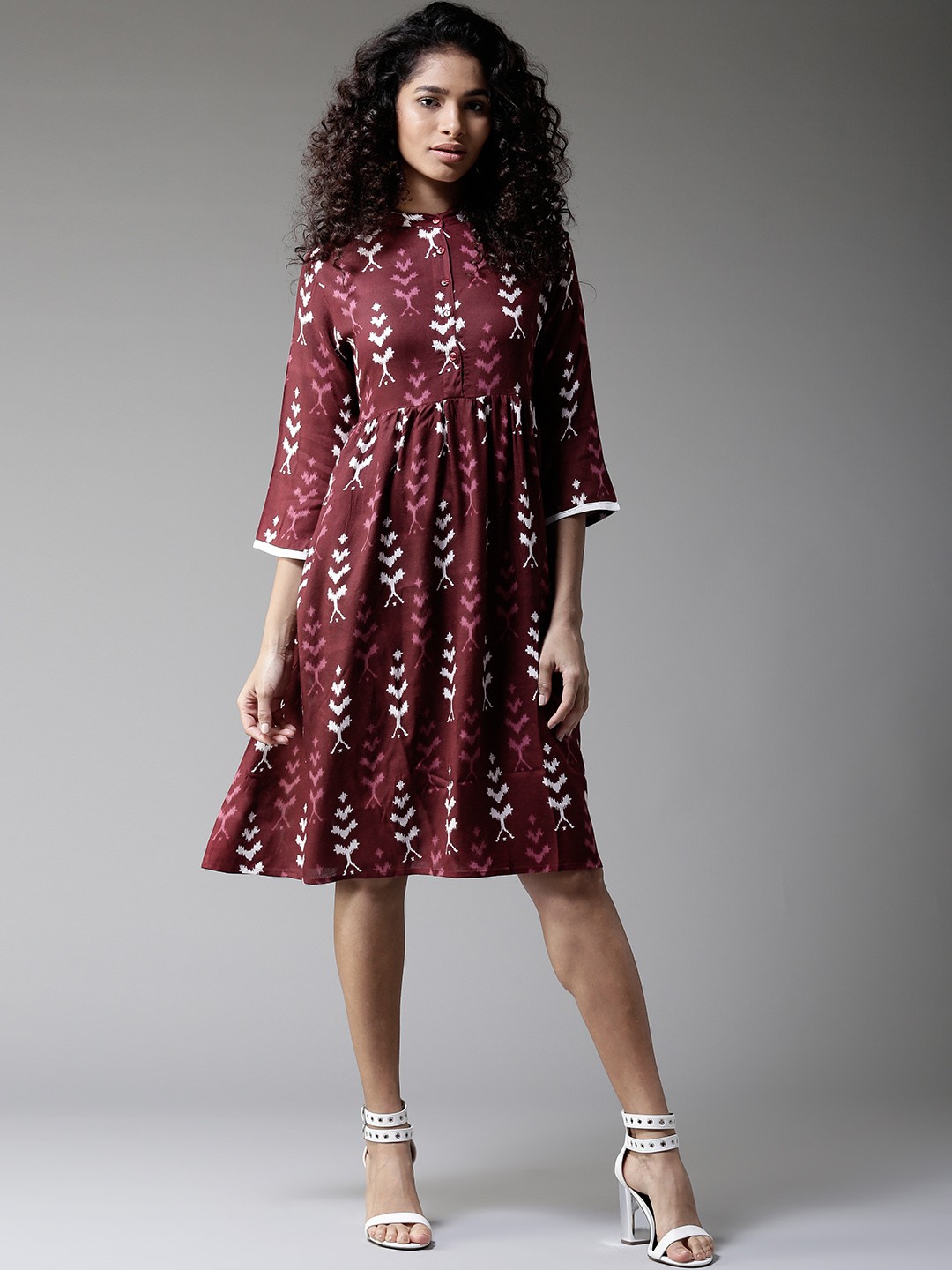 

HERE&NOW Women Burgundy Printed Shirt Dress
