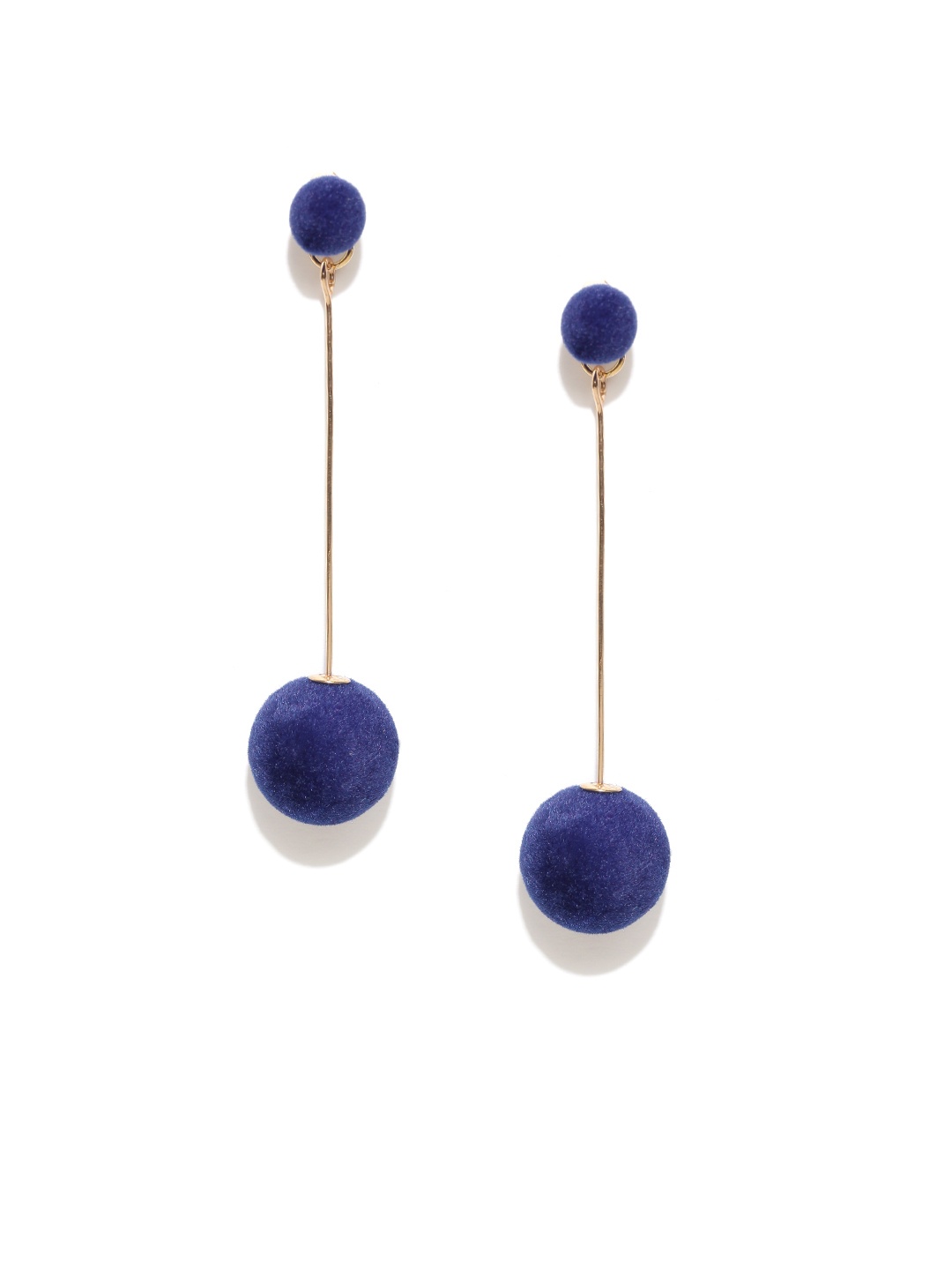 

OOMPH Gold-Toned & Navy Pom-Pom Spherical Drop Earrings