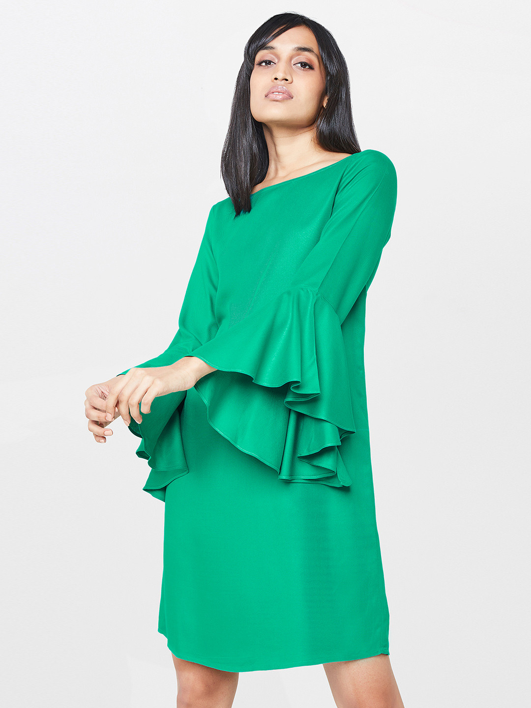 

AND Women Green Solid A-Line Dress