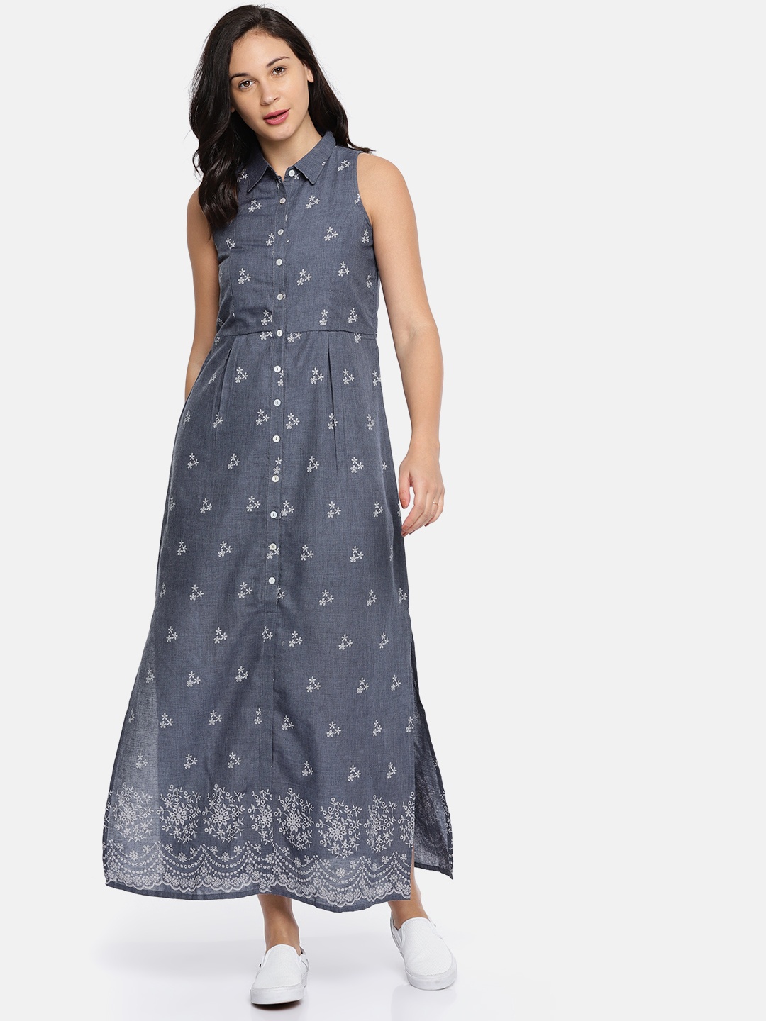 

AND Women Grey Printed Maxi Dress