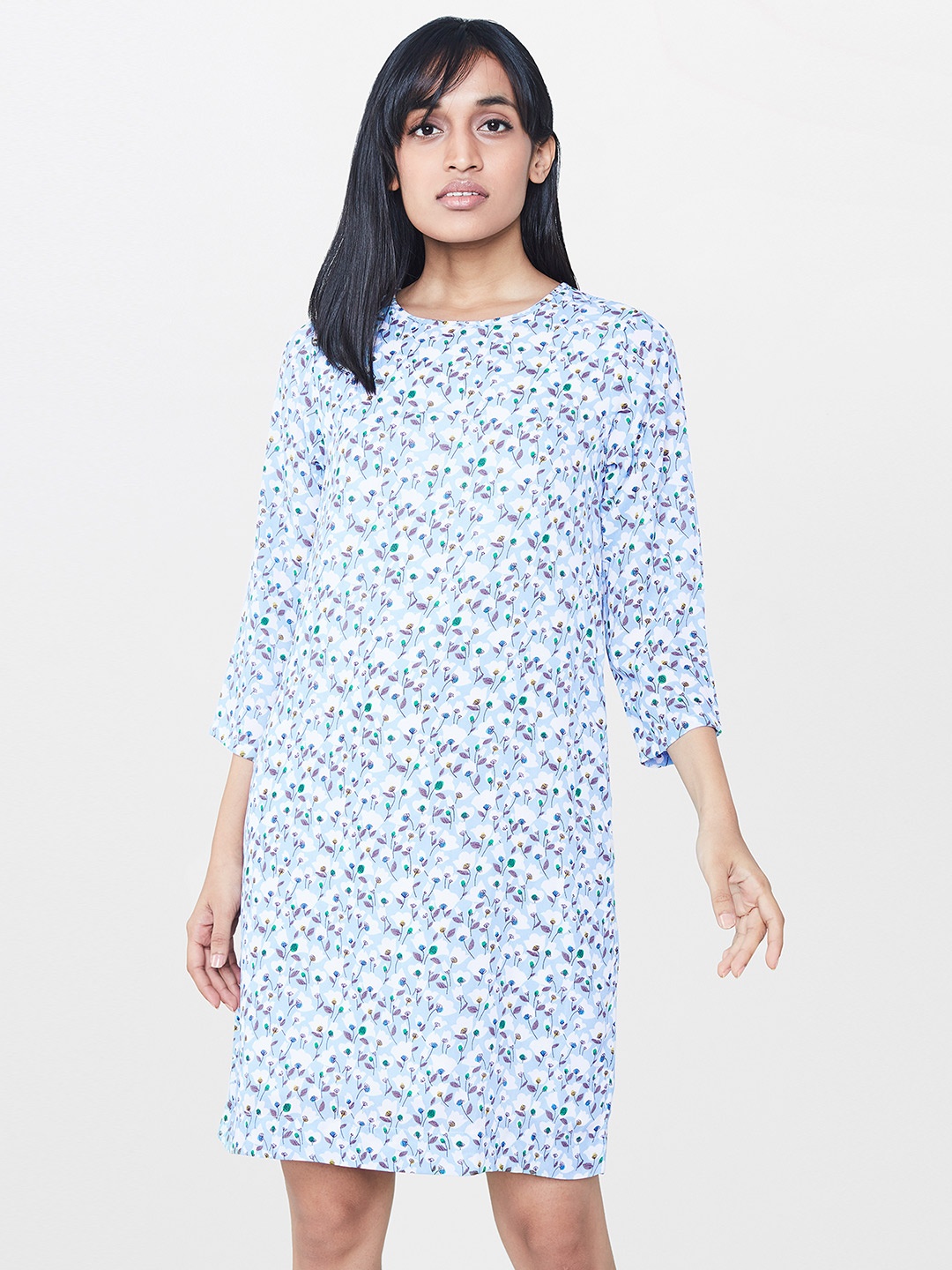 

AND Blue & White Printed A-Line Dress