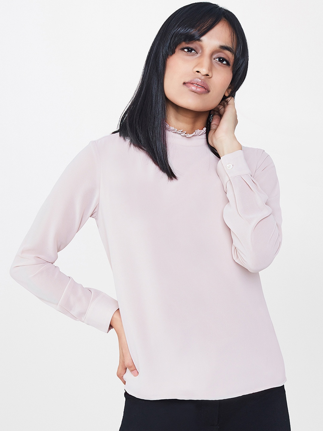 

AND Women Taupe Solid Styled Back Top