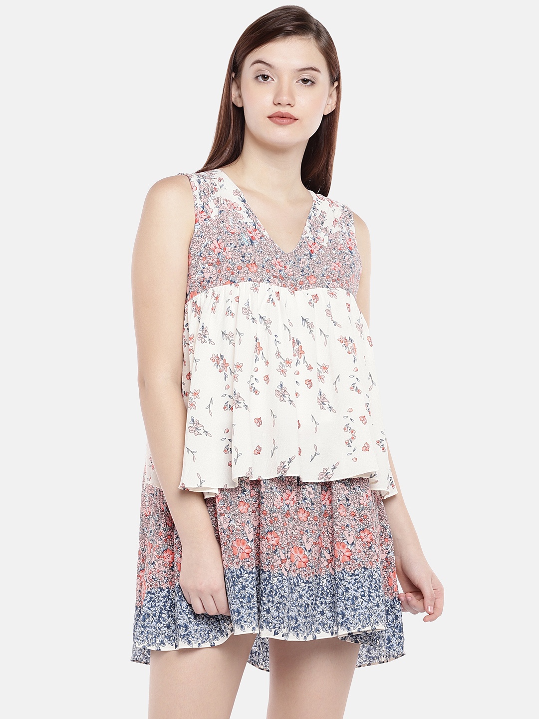 

AND Off-White & Pink Layered Mini Dress
