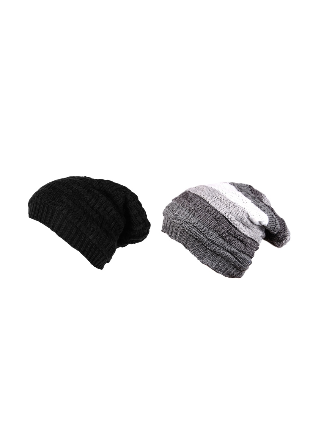 

Knotyy Pack of 2 Unisex Black & Grey Colourblocked Beanie