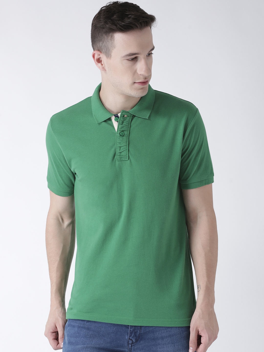 

Club York Men Green Solid Polo Collar T-shirt