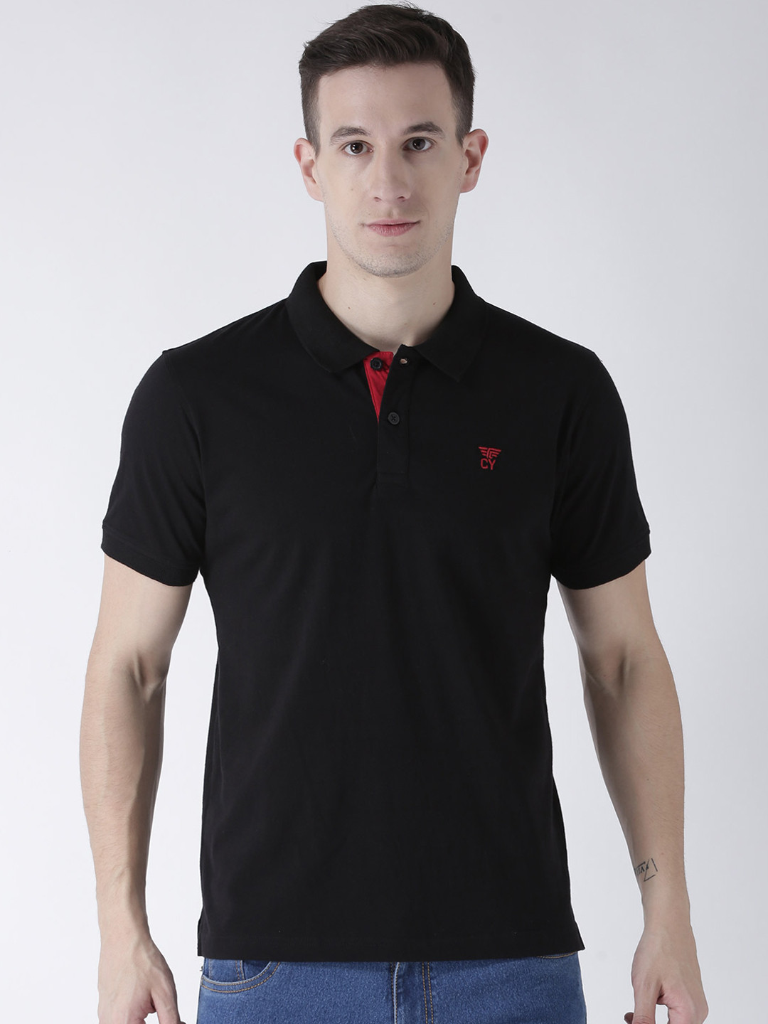 

Club York Men Black Solid Polo Collar T-shirt