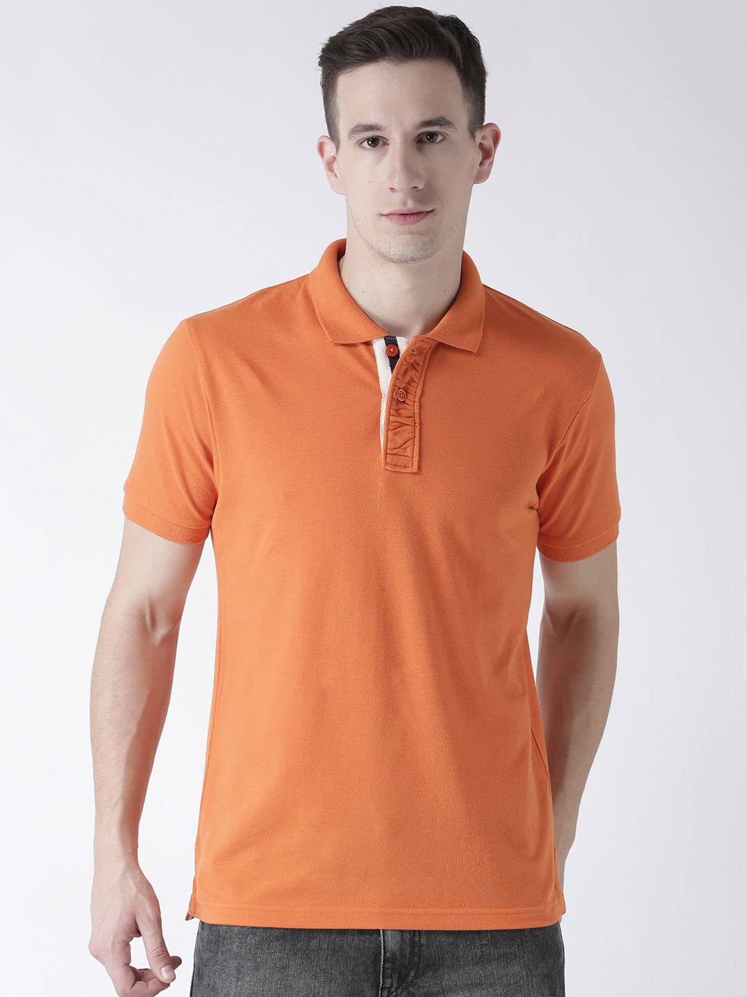 

Club York Men Orange Solid Polo Collar T-shirt