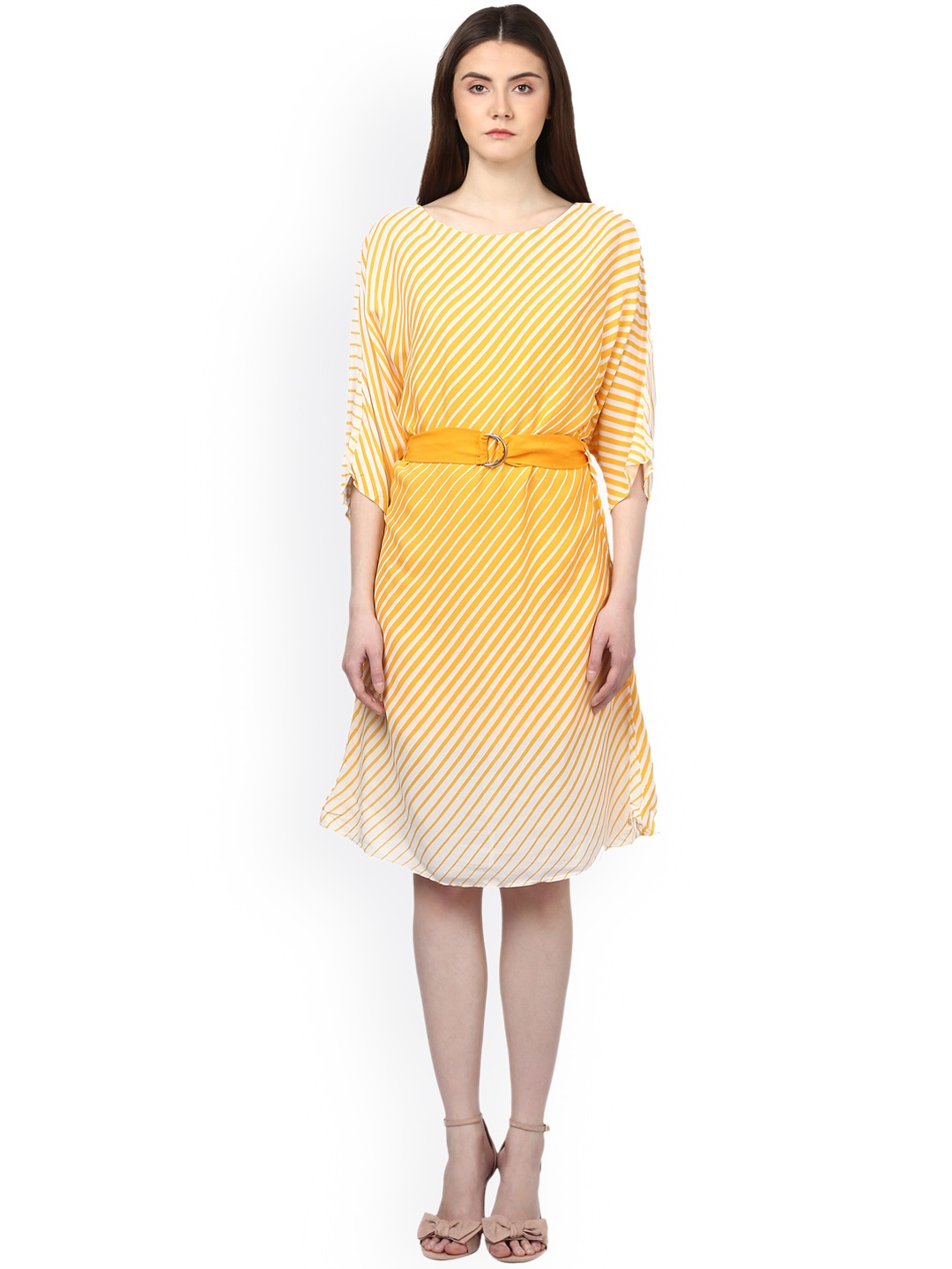 

Park Avenue Women Yellow Striped Kaftan Dress