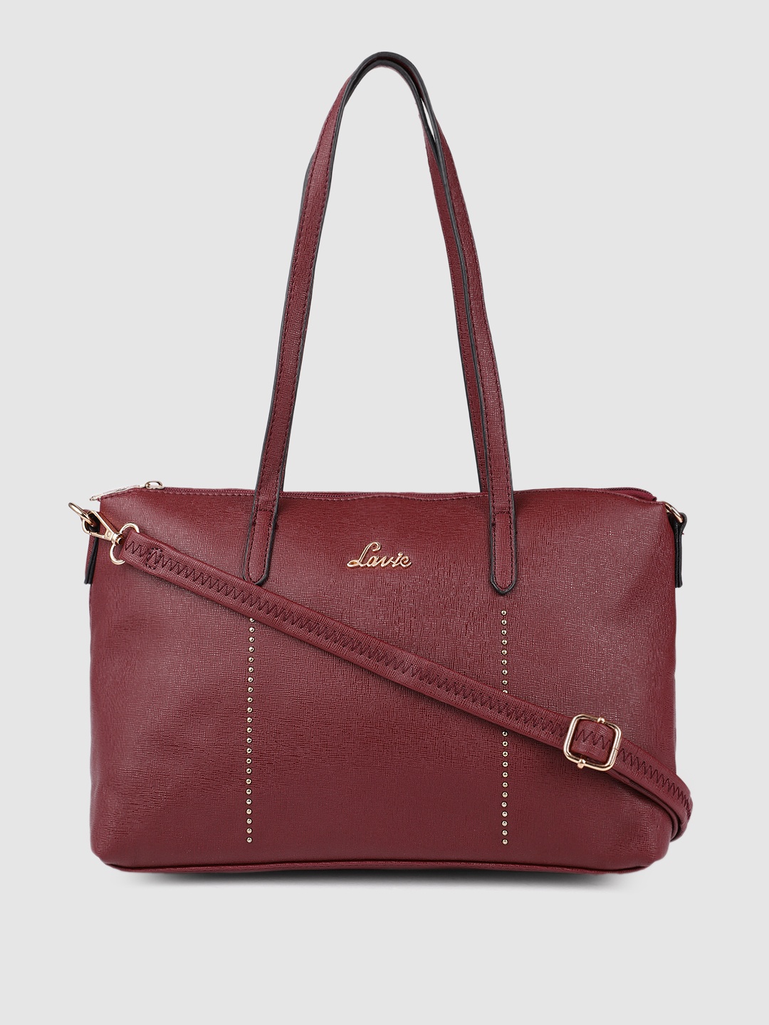 

Lavie Maroon Solid PU Regular Structured Shoulder Bag with Studs Embellished Detail