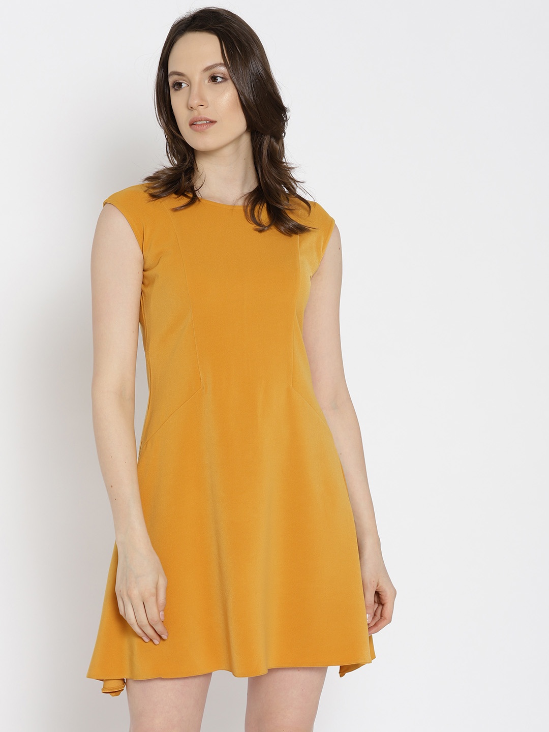 

Noi Women Mustard Yellow Solid A-Line Dress