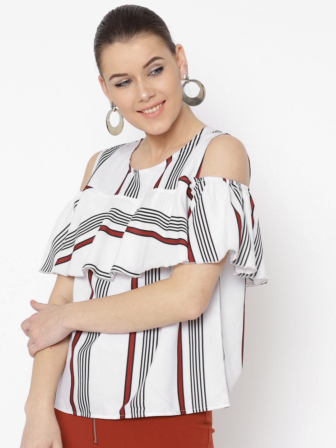 

Noi Women White Striped Layered Top