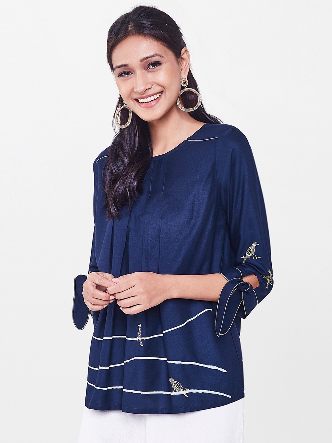 

Global Desi Women Blue Printed Top