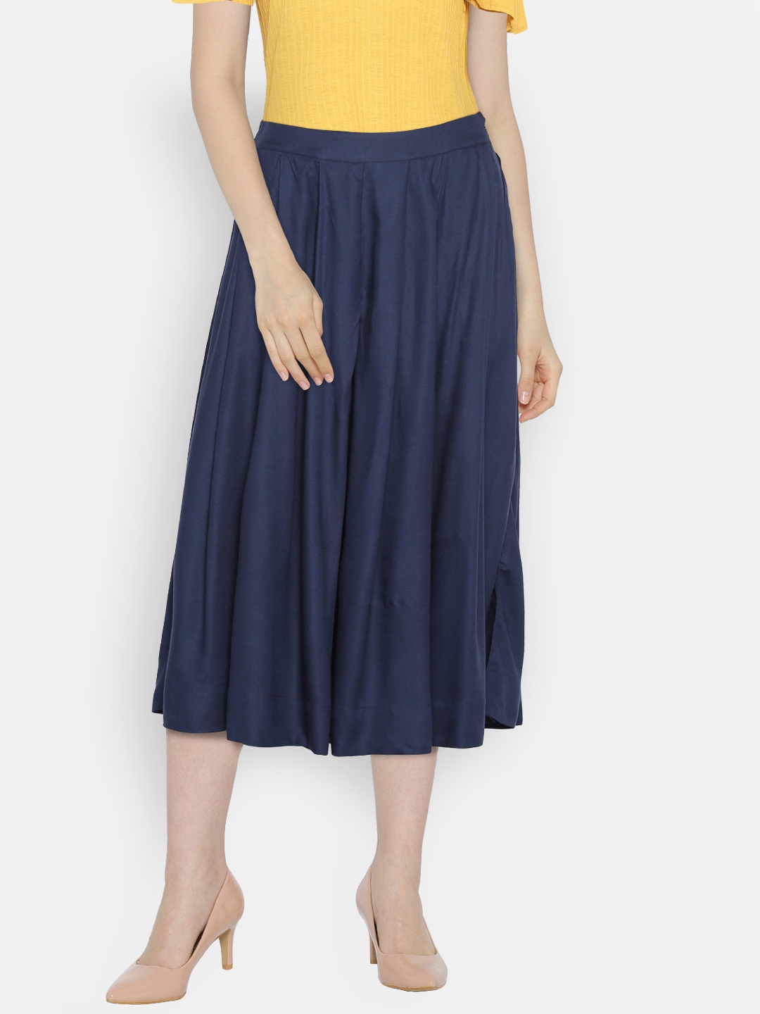 

Global Desi Women Blue Solid Flared Palazzos