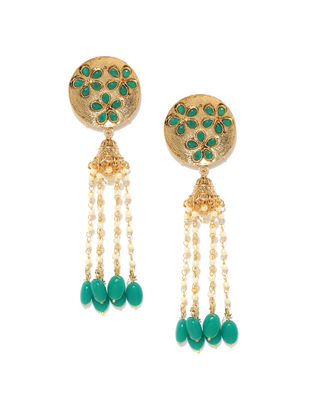 

Zaveri Pearls Gold-Toned & Green Circular Jhumkas