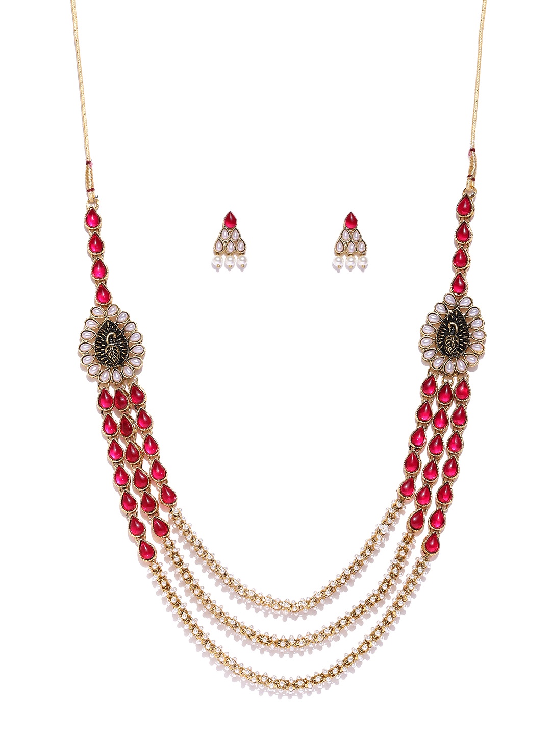 

Zaveri Pearls Gold-Toned & Red Stone-Studded Jewellery Set