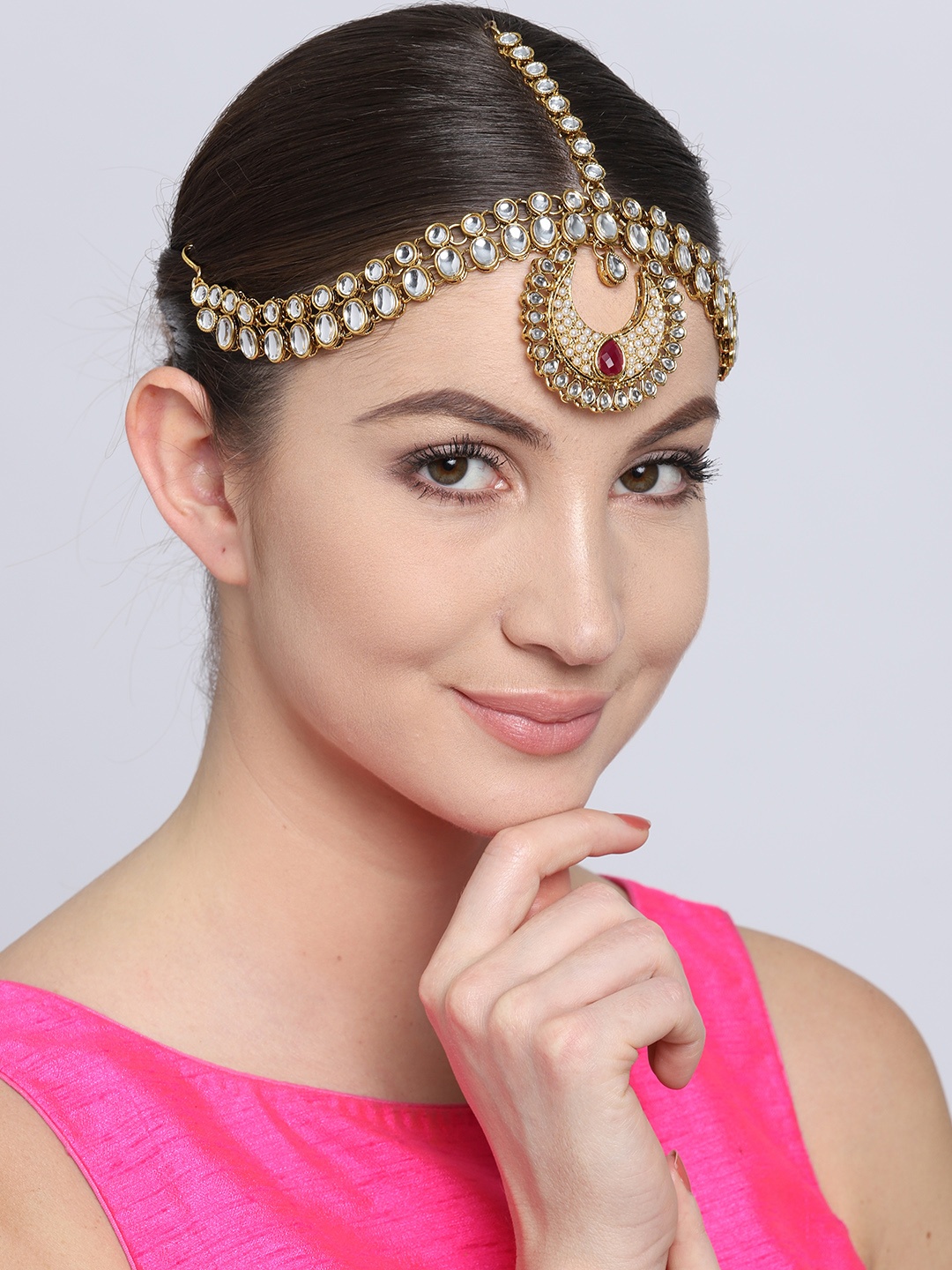 

Zaveri Pearls Gold-Plated Stone-Studded Matha Patti