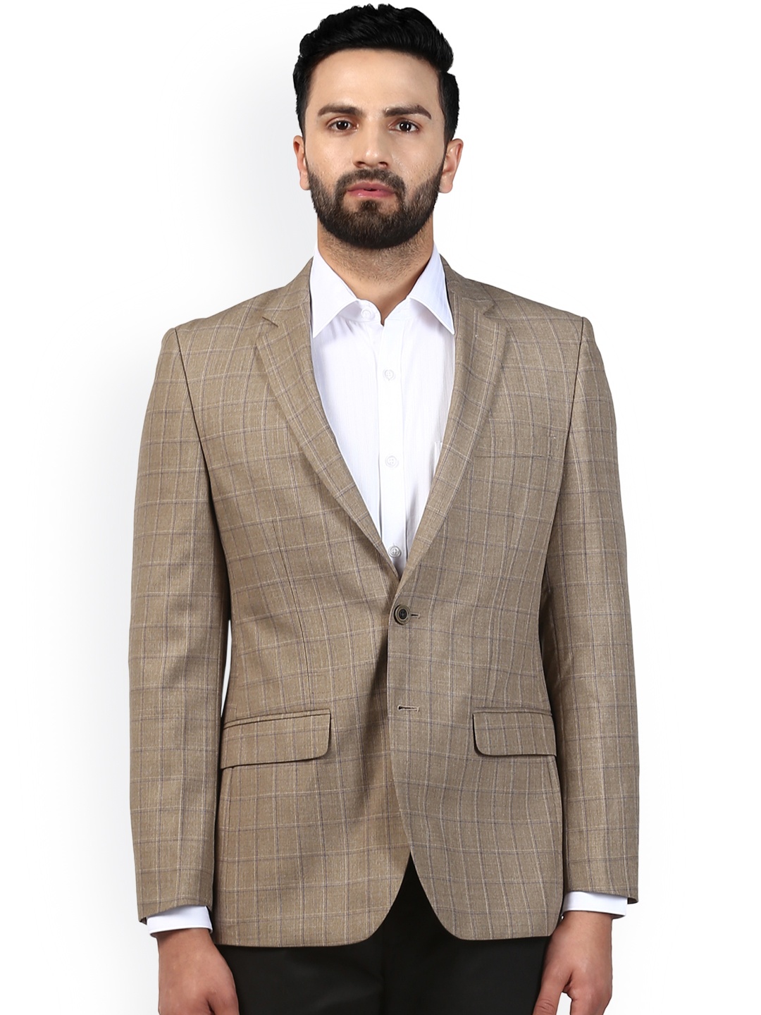 

Raymond Men Beige Checked Single-Breasted Regular Fit Blazer