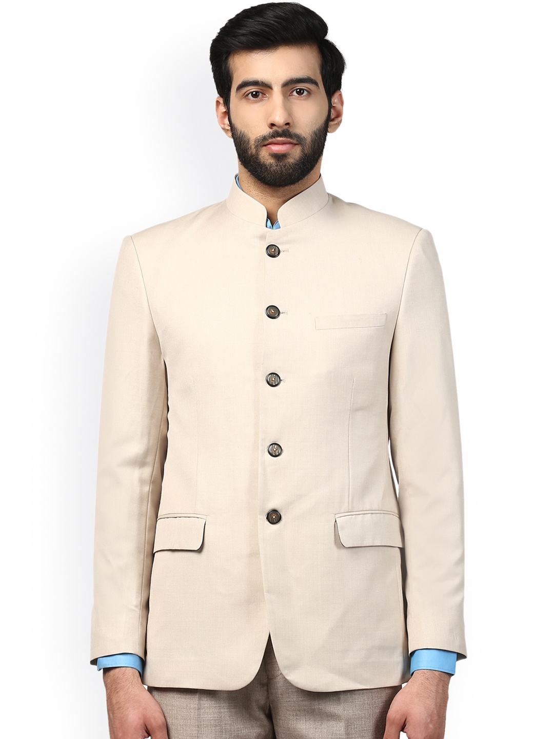 

Raymond Beige Single-Breasted Bandhgala Suit
