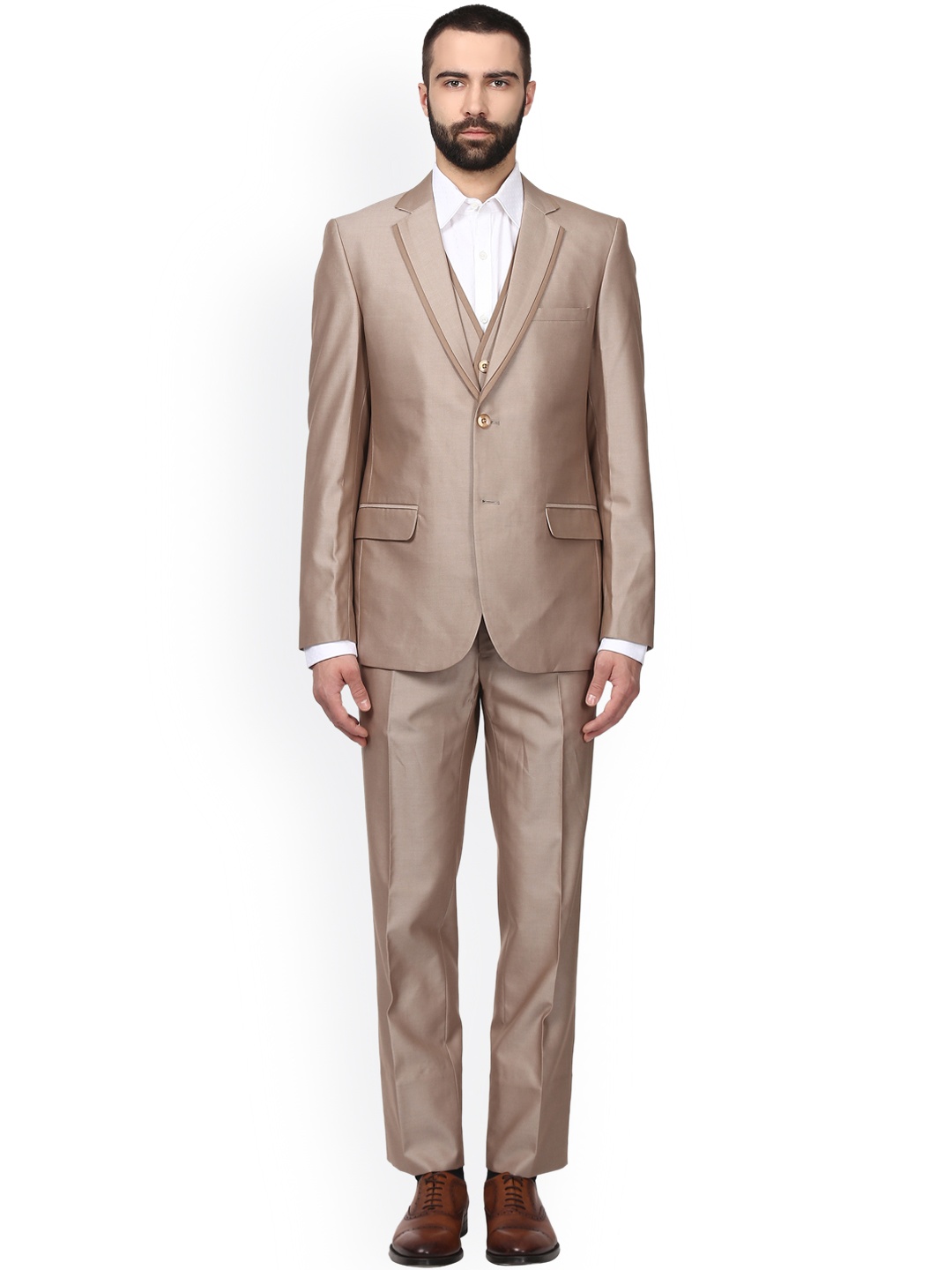 

Raymond Men Beige Solid Formal Suit