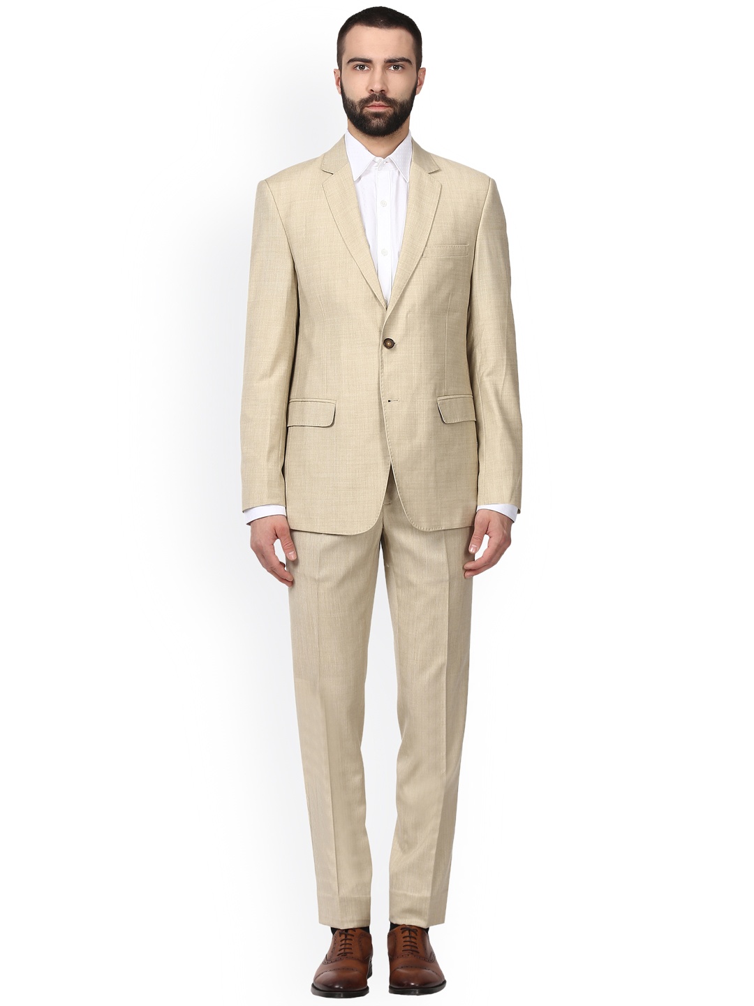

Raymond Men Beige Solid Formal Suit