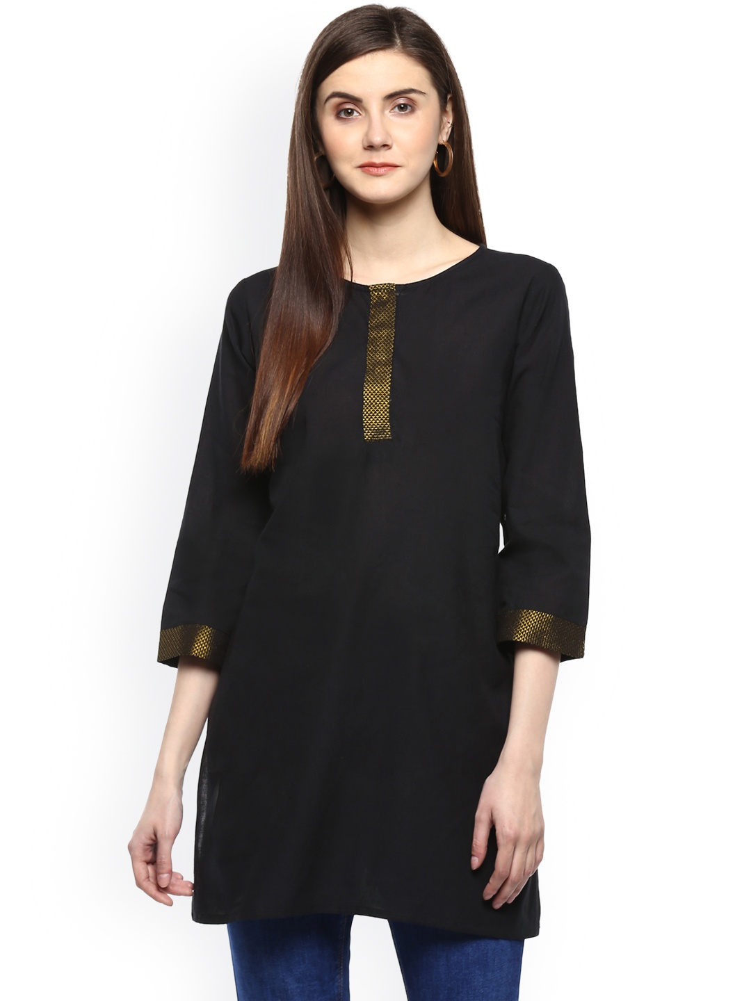 

Bhama Couture Women Black Solid Mangalgiri Pure Cotton Pure Cotton Kurti