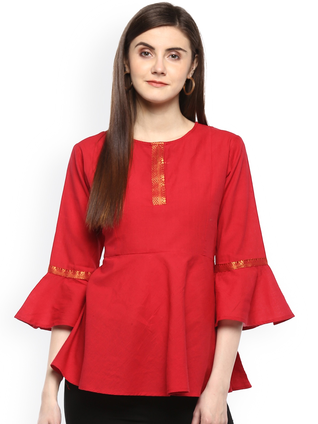 

Bhama Couture Women Red Solid Pure Cotton Top