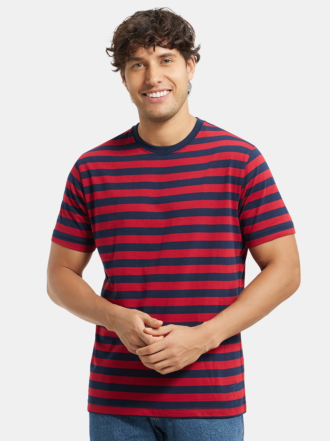 

Jockey Super Combed Cotton Rich Striped Round Neck Half Sleeve Tshirt-2715, Red