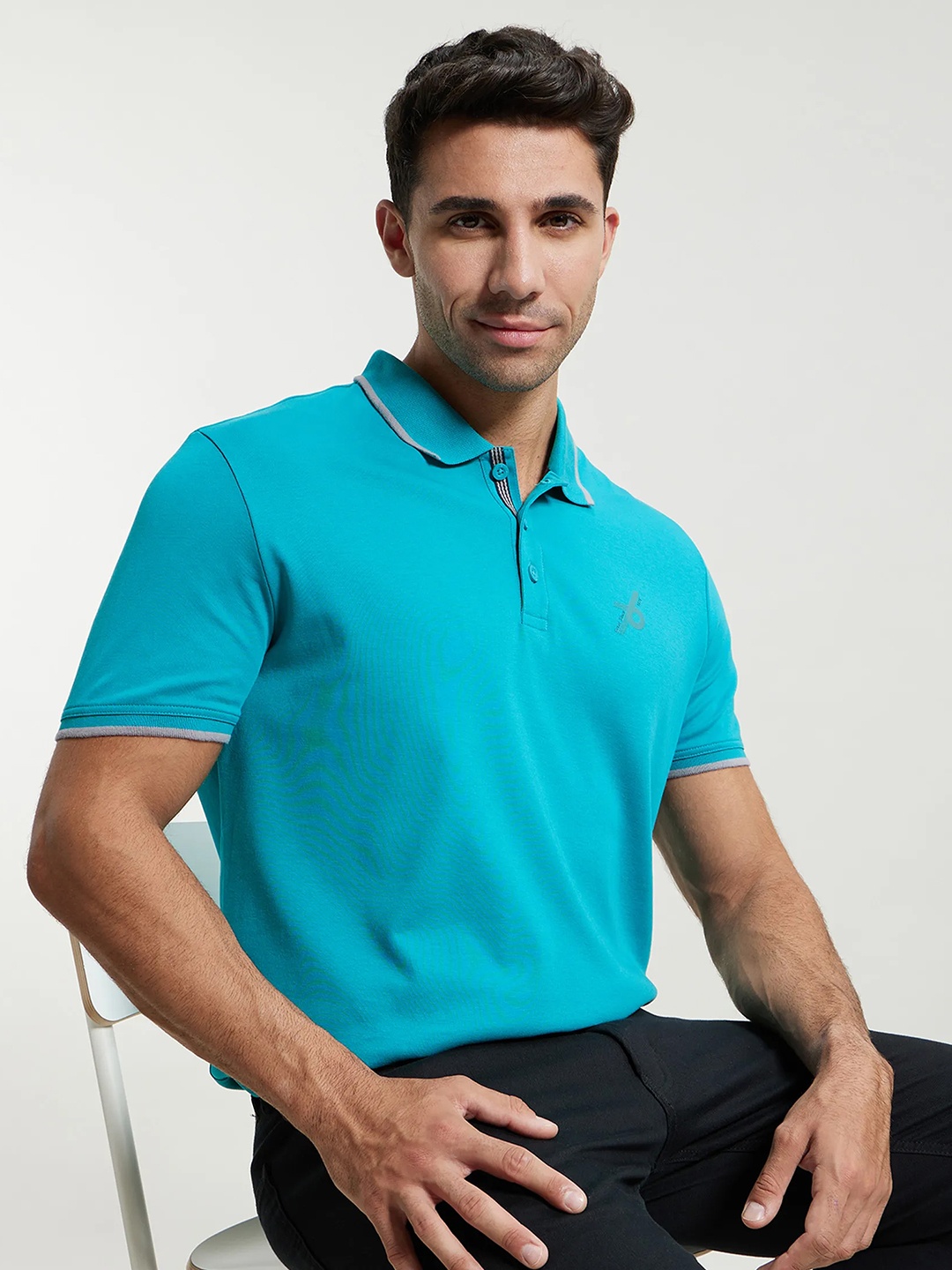

Jockey Men Blue Solid Polo Collar T-shirt