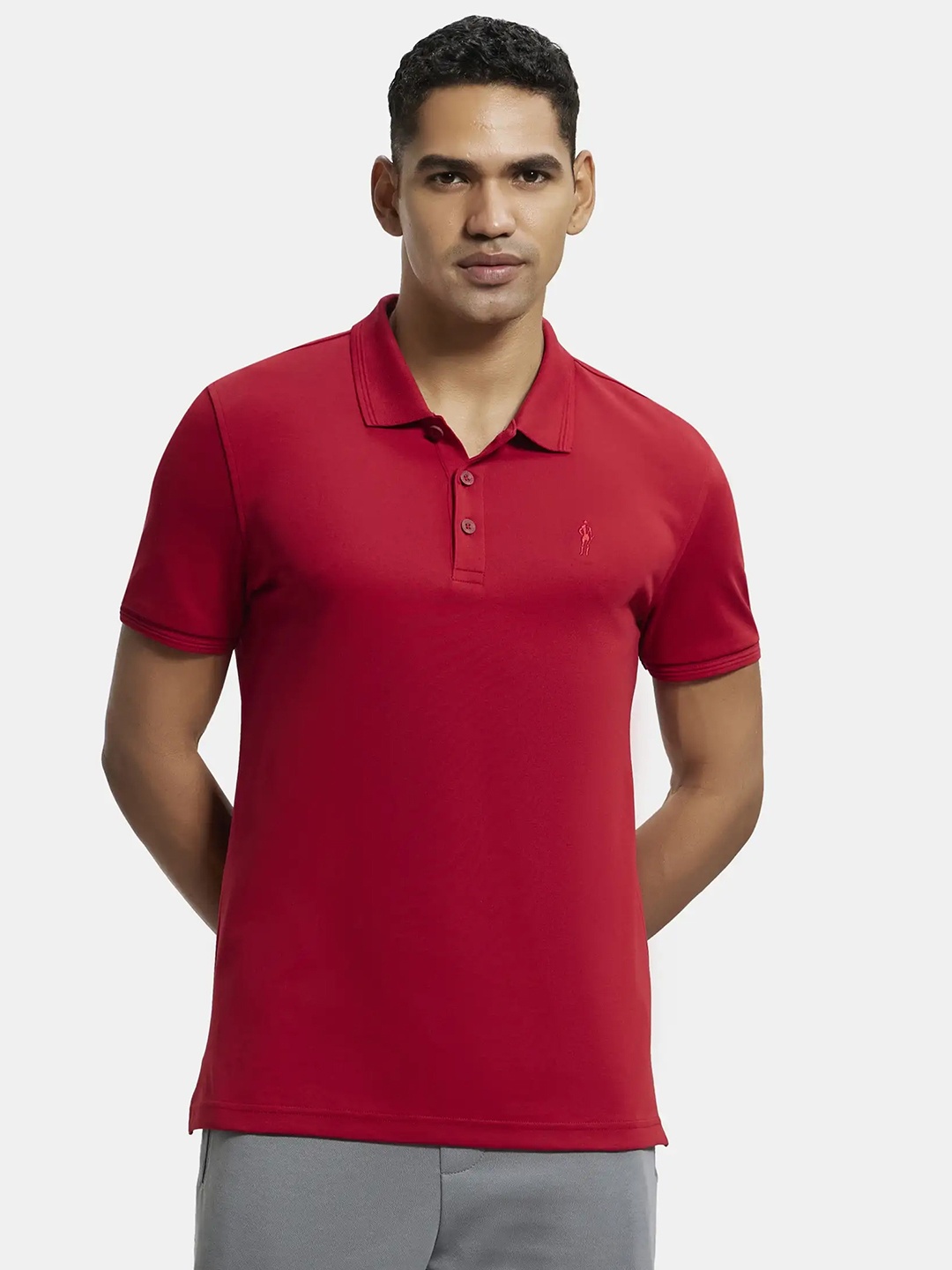 

Jockey Super Combed Cotton Rich Solid Half Sleeve Polo T-shirt-3912, Red