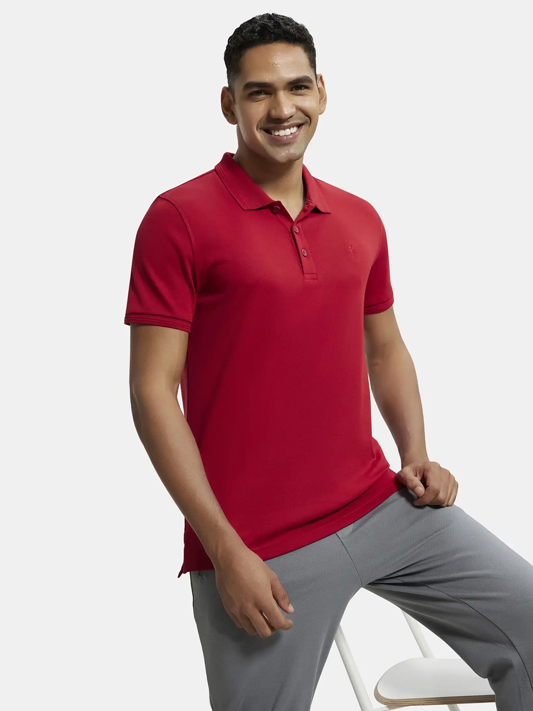 

Jockey Super Combed Cotton Rich Solid Half Sleeve Polo T-shirt-3912, Red