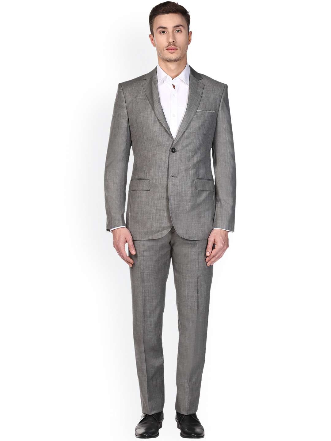 

Park Avenue Men Grey Solid Formal Suit