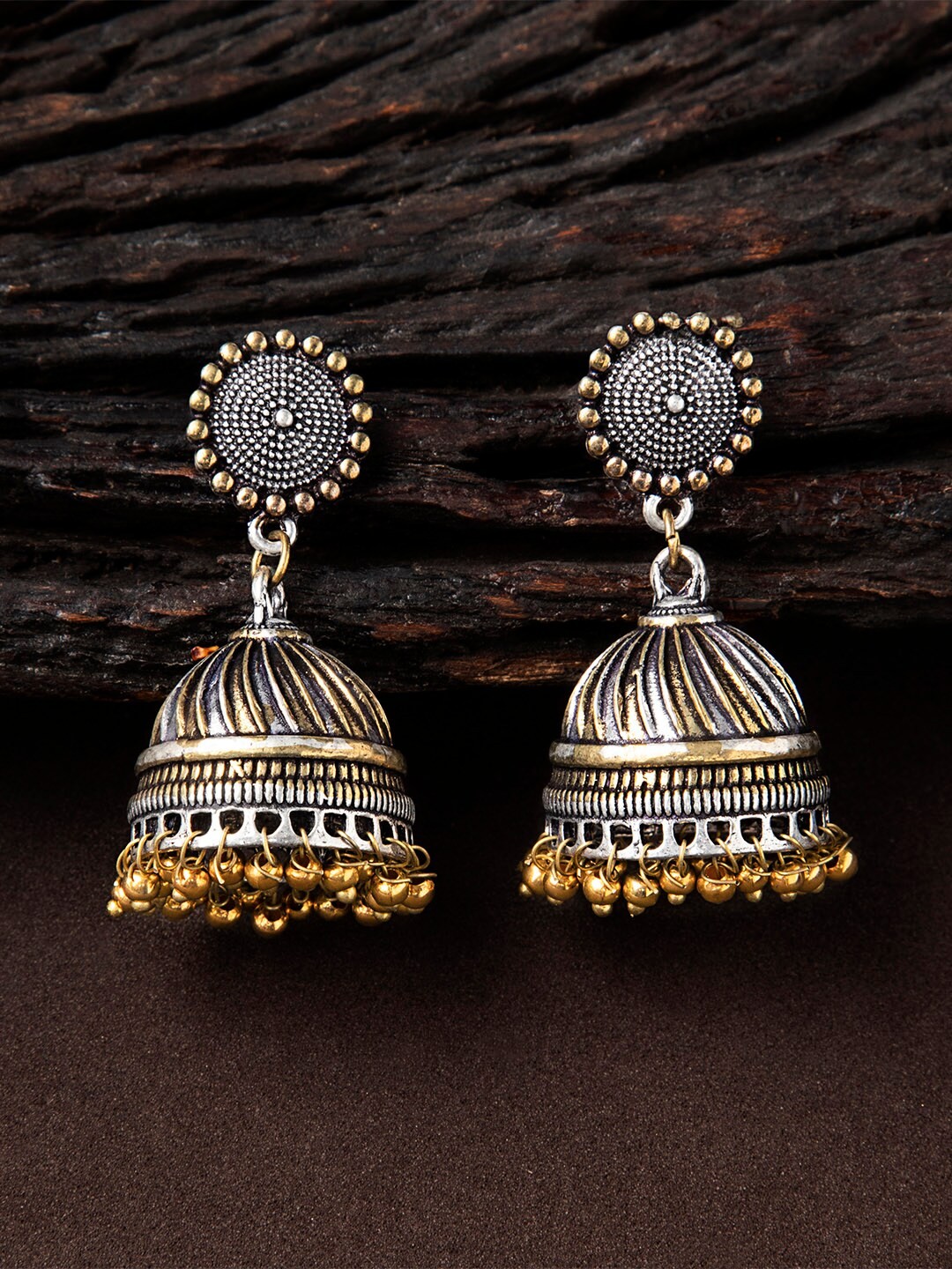 

Rubans Gold-Toned & Silver-Toned Classic Jhumkas